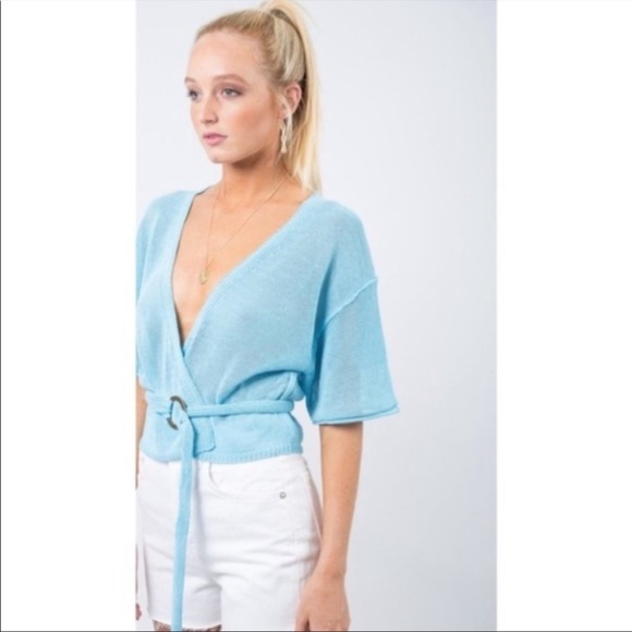 Free People Oh Hello Tie Waist Cardigan Blue - Picture 2 of 16